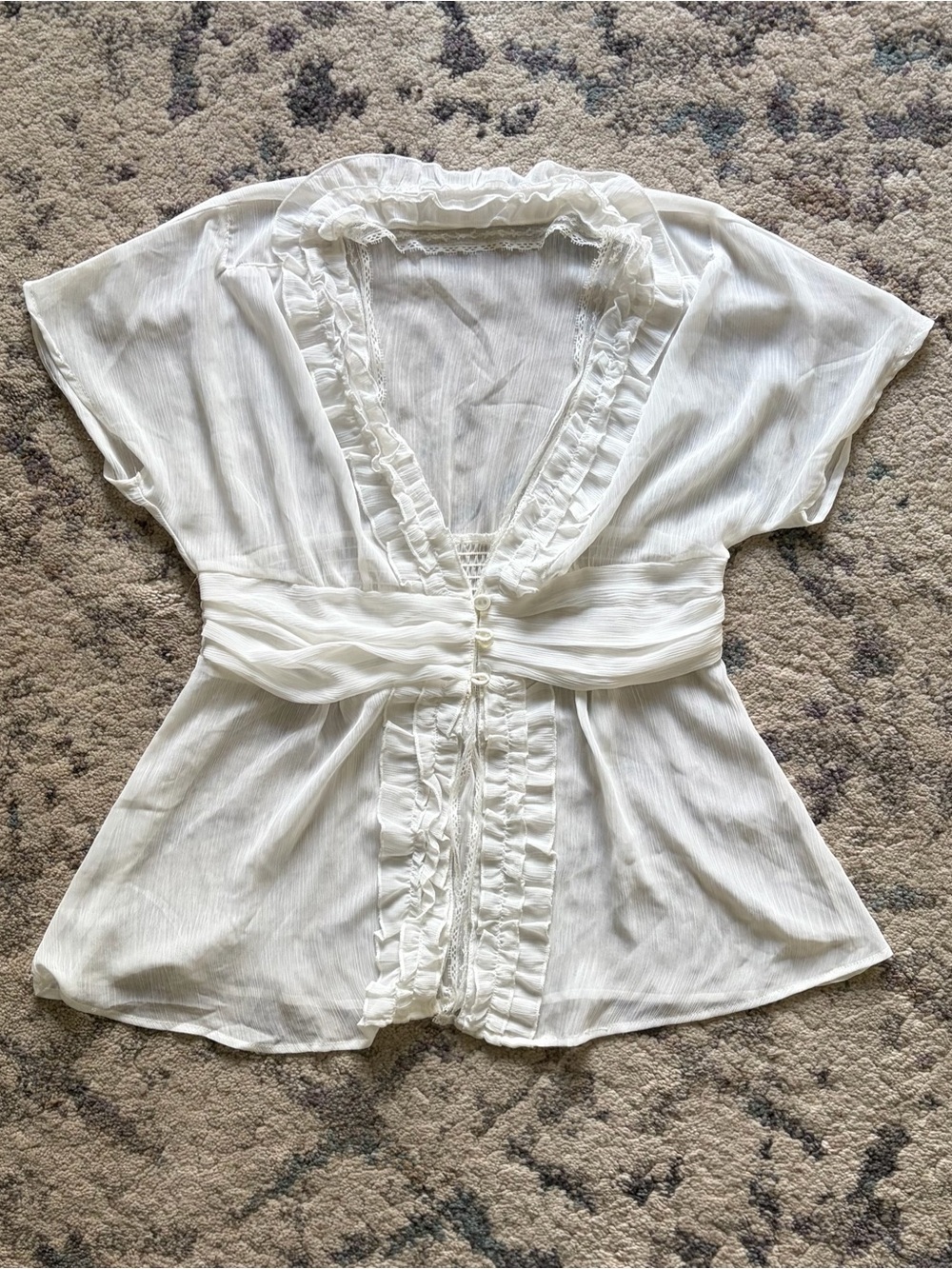 Vintage White Silky Blouse Babydoll Top - Picture 2 of 3